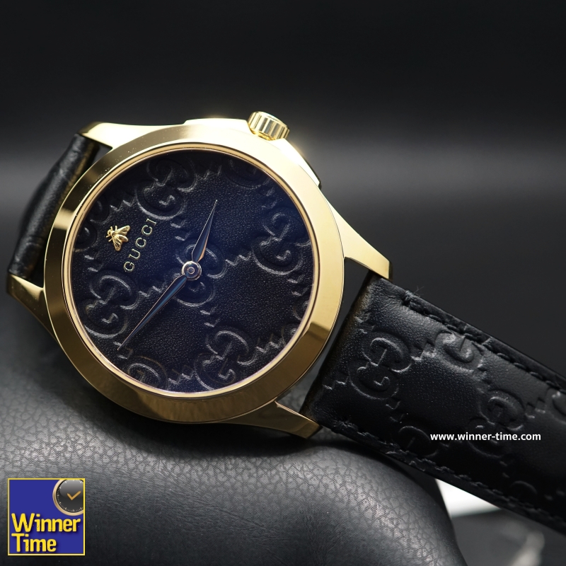 นาฬิกาGucci Gold-Tone and Leather Casual Black Watch รุ่น YA1264034