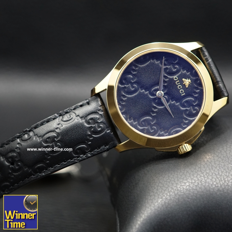 นาฬิกาGucci Gold-Tone and Leather Casual Black Watch รุ่น YA1264034