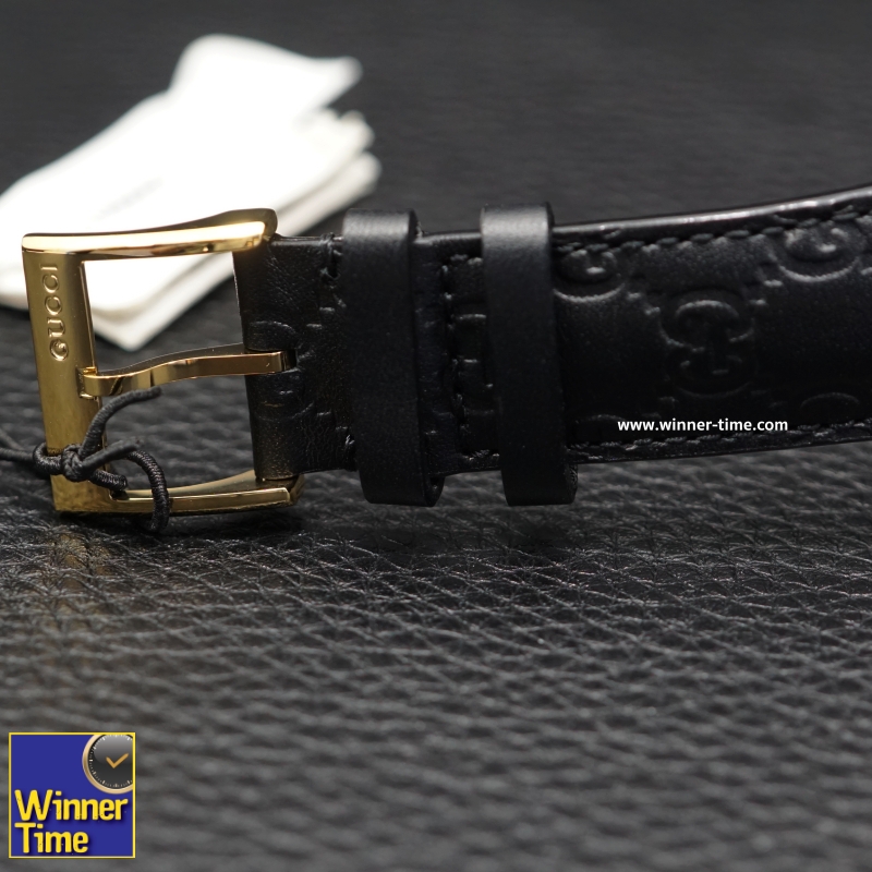 นาฬิกาGucci Gold-Tone and Leather Casual Black Watch รุ่น YA1264034