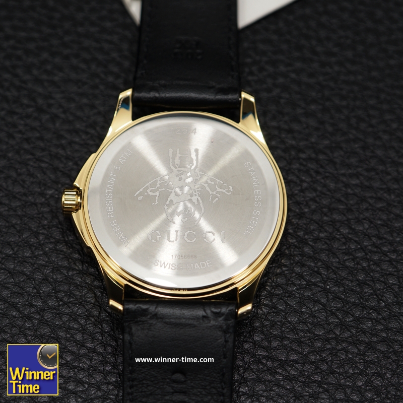 นาฬิกาGucci Gold-Tone and Leather Casual Black Watch รุ่น YA1264034