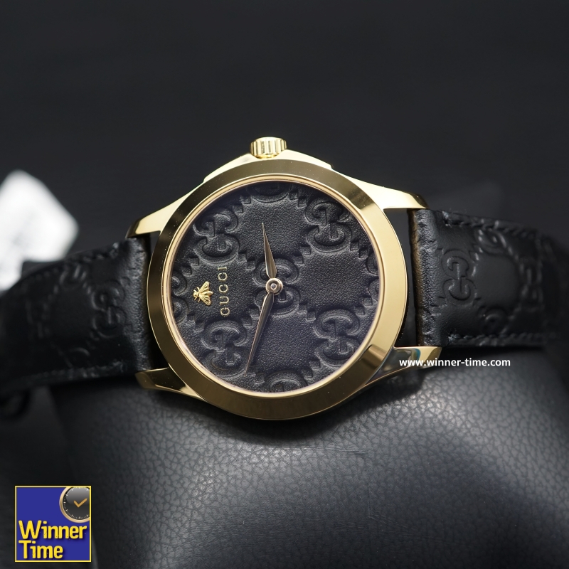 นาฬิกาGucci Gold-Tone and Leather Casual Black Watch รุ่น YA1264034
