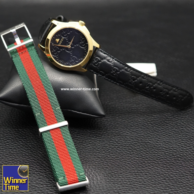 นาฬิกาGucci Gold-Tone and Leather Casual Black Watch รุ่น YA1264034