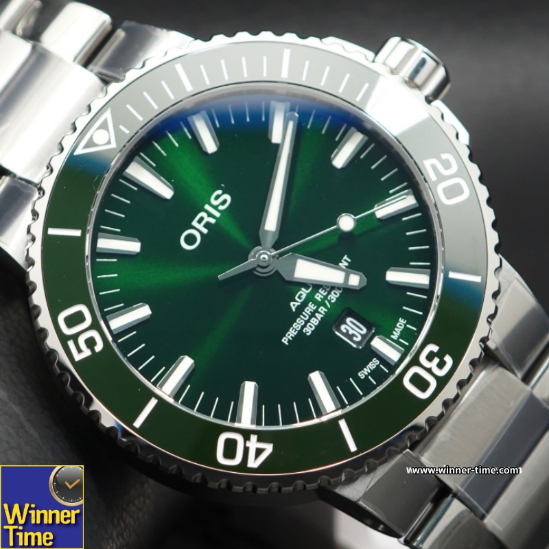นาฬิกาOris Aquis Date Green Dial 43.5mm Steel Men's Watch รหัส  01 733 7730 4157-07 8 24 05PEB