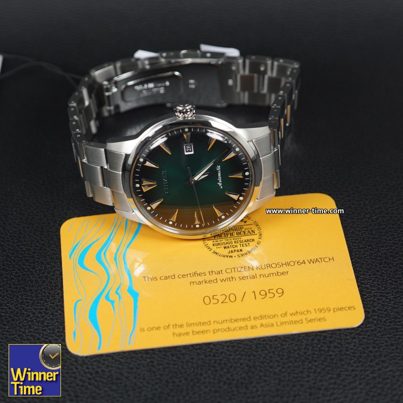 นาฬิกาCITIZEN KUROSHIO'64 SERIES AUTOMATIC GREEN DIAL STAINLESS STEEL MEN'S WATCH - ASIA LIMITED EDITION MODEL 1959 PCS รุ่น NK0007-88X