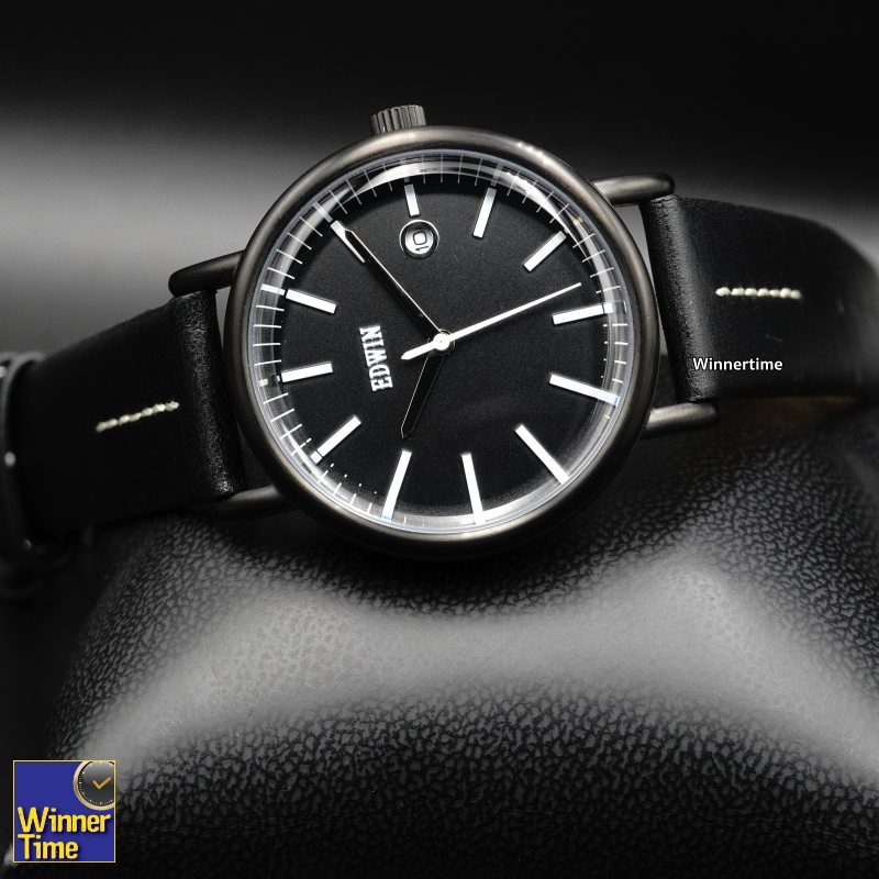 นาฬิกา EDWIN Quartz EPIC รุ่น EW1L002L0124 ตัวเรือนสแตนเลสรมดำ สายหนังสีดำ