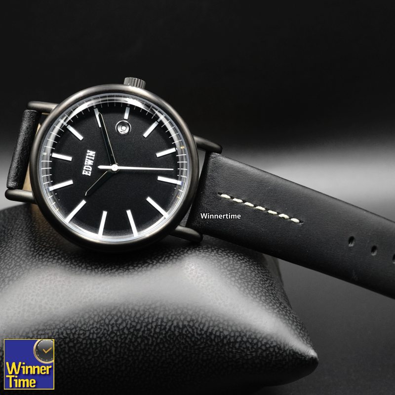 นาฬิกา EDWIN Quartz EPIC รุ่น EW1L002L0124 ตัวเรือนสแตนเลสรมดำ สายหนังสีดำ