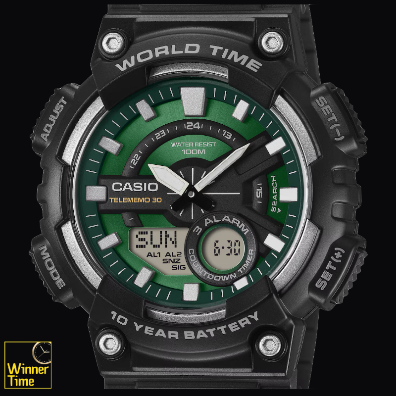 นาฬิกาCASIO ระบบผสมอะนาล็อก-ดิจิตอล รุ่น AEQ-110W-3A2V