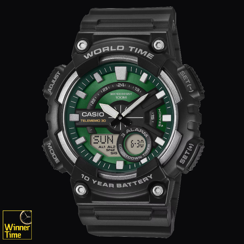 นาฬิกาCASIO ระบบผสมอะนาล็อก-ดิจิตอล รุ่น AEQ-110W-3A2V