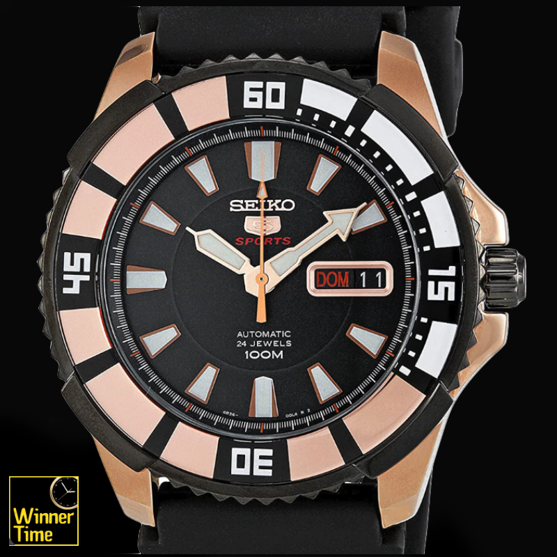 นาฬิกาข้อมือSeiko 5 Sports Automatic Black Dial Stainless Steel Case Rubber Strap รุ่น SRP210K1,SRP210K,SRP210