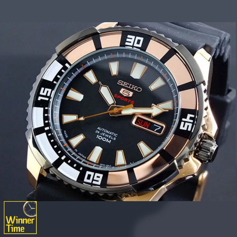 นาฬิกาข้อมือSeiko 5 Sports Automatic Black Dial Stainless Steel Case Rubber Strap รุ่น SRP210K1,SRP210K,SRP210