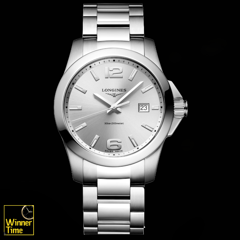 นาฬิกาข้อมือผู้ชายจากแบรนด์หรูสวิส Longines CONQUEST-ควอตซ์, Ø 41.00 mm, สแตนเลสสตีล รุ่น L3.759.4.76.6