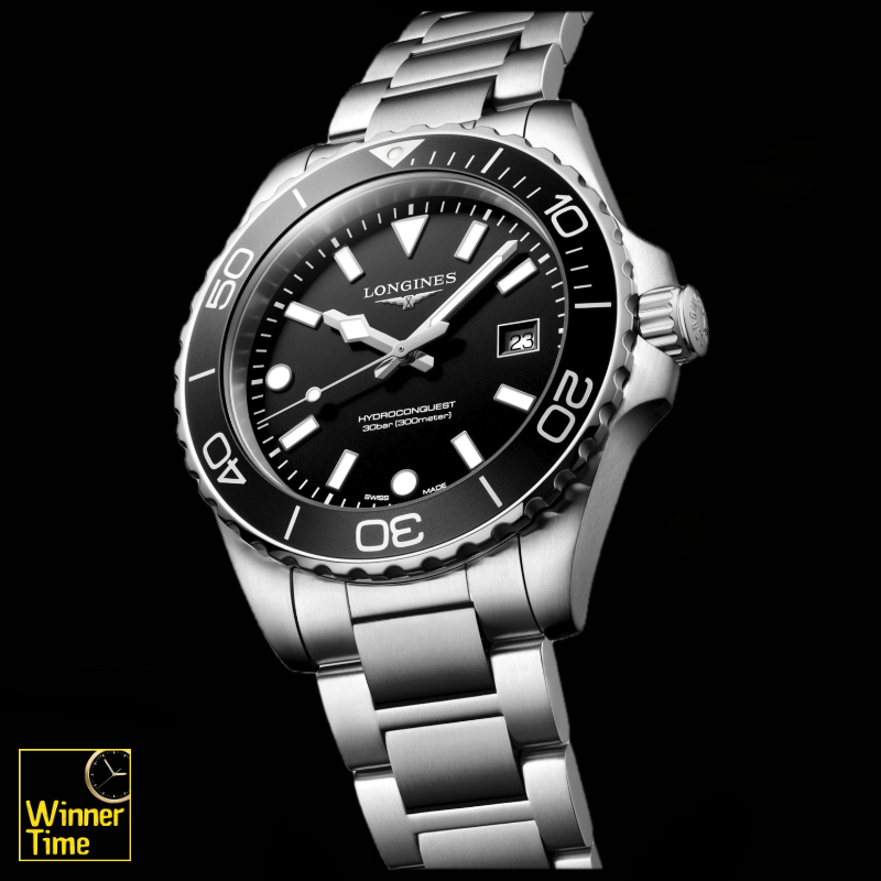 นาฬิกาข้อมือผู้ชายจากแบรนด์หรูสวิส Longines HYDROCONQUEST- ควอตซ์, Ø 42.00 mm สแตนเลสสตีล รุ่น L3.769.4.56.6