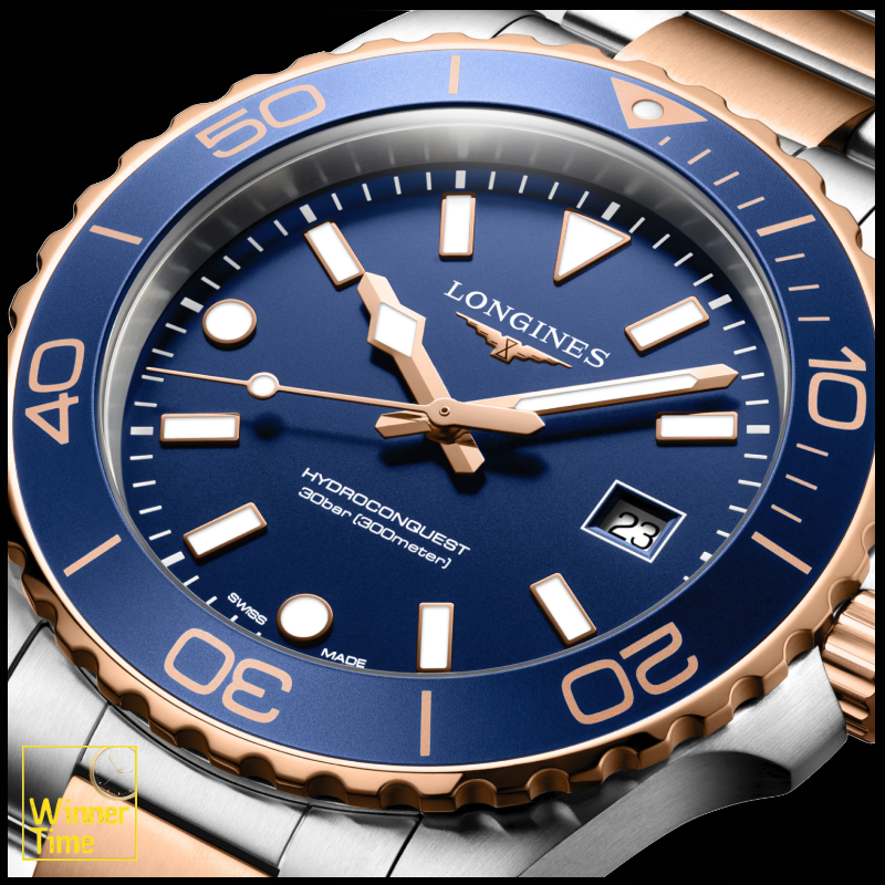 นาฬิกาข้อมือผู้ชายจากแบรนด์หรูสวิส Longines HYDROCONQUESTควอตซ์ Ø 42.00 mm สแตนเลสสตีลและเคลือบ pvd สีแดง รุ่น L3.769.3.98.7