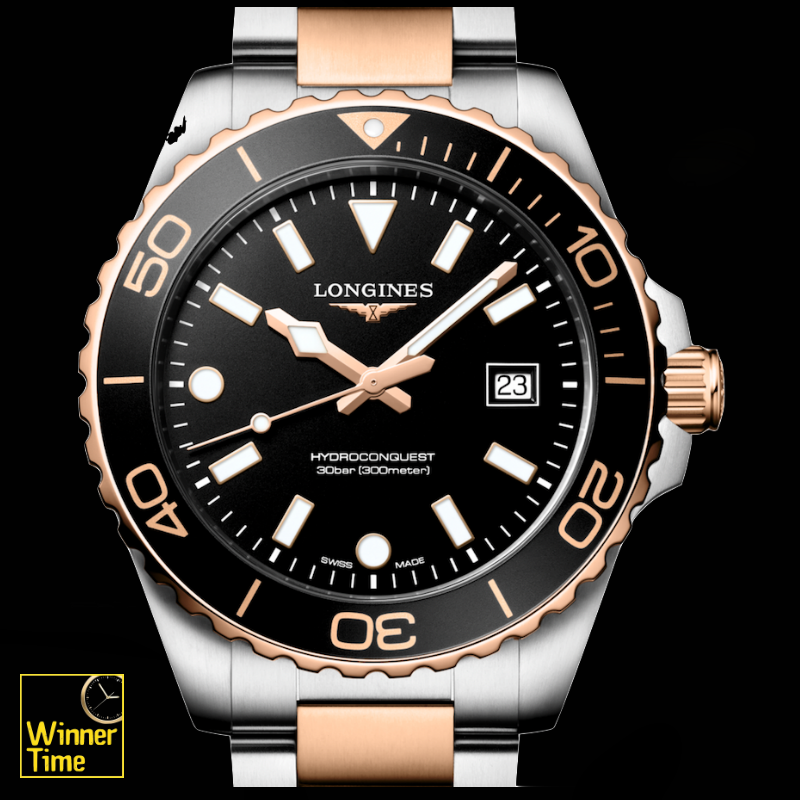 นาฬิกาข้อมือผู้ชายจากแบรนด์หรูสวิส Longines HYDROCONQUESTควอตซ์ &Oslash; 42.00 mm สแตนเลสสตีลและเคลือบ pvd สีแดง รุ่น L3.769.3.58.7