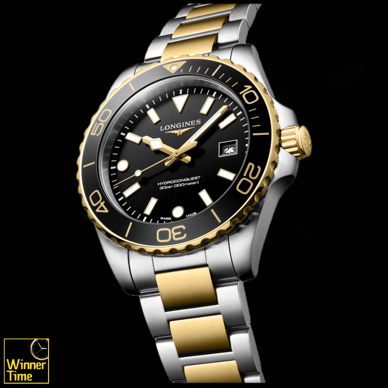 นาฬิกาข้อมือผู้ชายจากแบรนด์หรูสวิส Longines HYDROCONQUESTควอตซ์ Ø 42.00 mm สแตนเลสสตีลและเคลือบ pvd สีเหลือง รุ่น L3.769.3.56.7