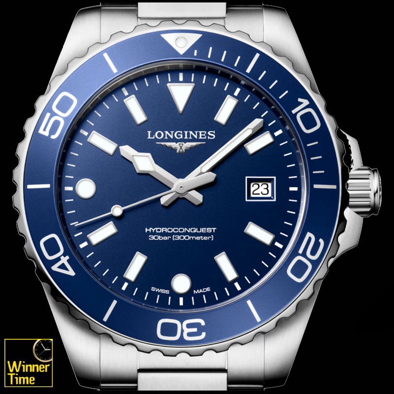 นาฬิกาข้อมือผู้ชายจากแบรนด์หรูสวิส Longines HYDROCONQUEST- L3.769.4.06.6 ควอตซ์, Ø 42.00 mm สแตนเลสสตีล รุ่น L3.769.4.96.6