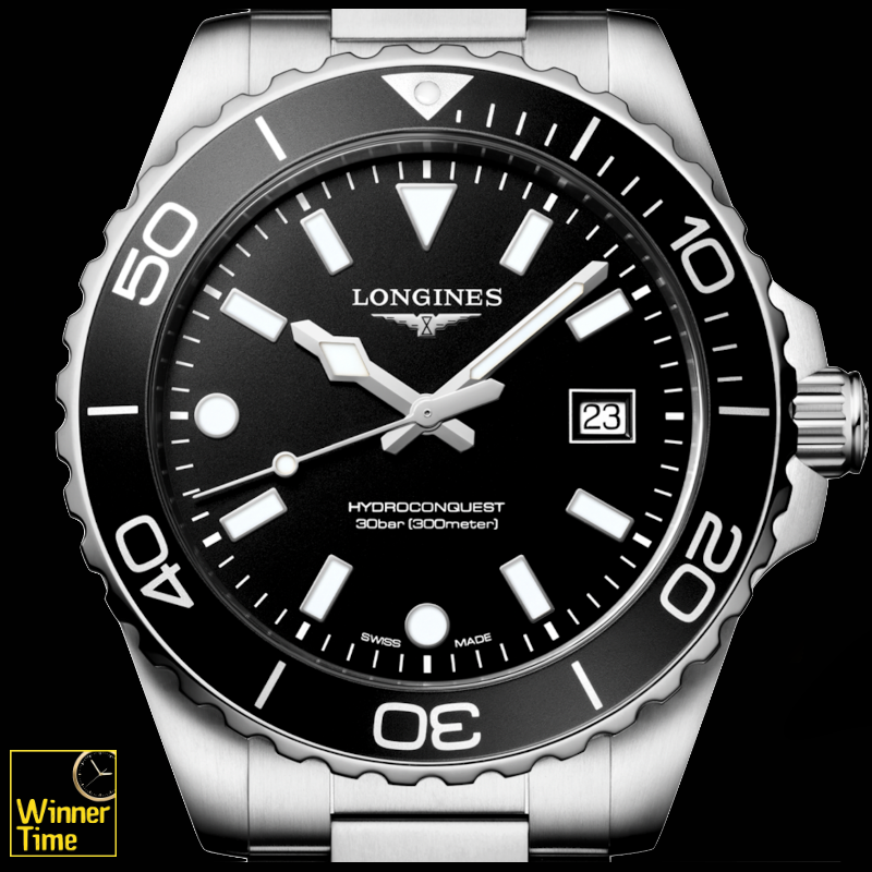 นาฬิกาข้อมือผู้ชายจากแบรนด์หรูสวิส Longines HYDROCONQUEST- ควอตซ์, Ø 42.00 mm สแตนเลสสตีล รุ่น L3.769.4.56.6