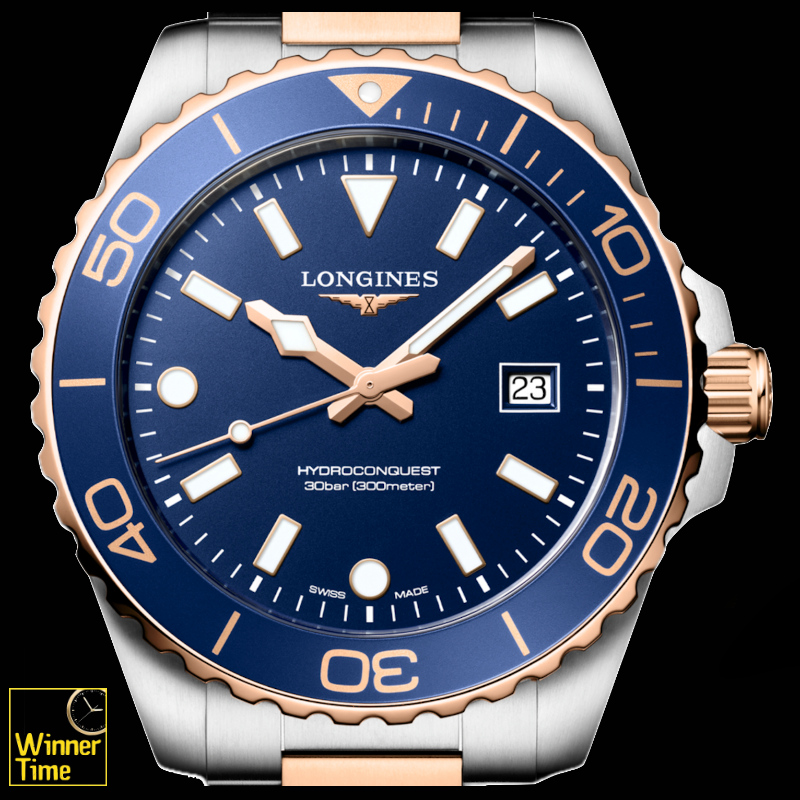 นาฬิกาข้อมือผู้ชายจากแบรนด์หรูสวิส Longines HYDROCONQUESTควอตซ์ Ø 42.00 mm สแตนเลสสตีลและเคลือบ pvd สีแดง รุ่น L3.769.3.98.7