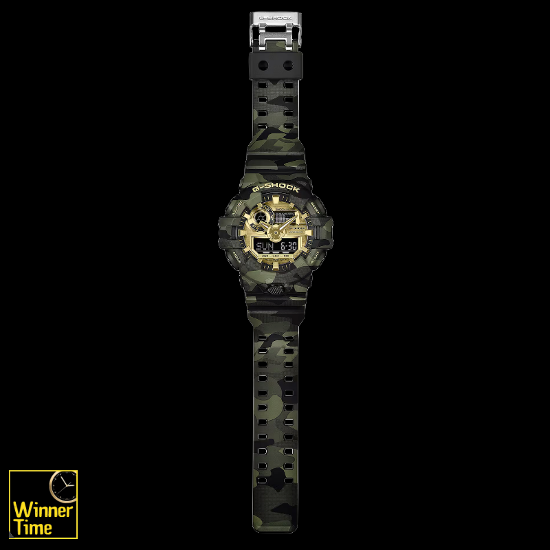 นาฬิกา CASIO G-SHOCK ซีรีส์ BOLD CAMO ลายพรางและสีทองอะนาล็อก-ดิจิตอลซีรีส์ GA-700 รุ่น GA-700CMG-3ADR