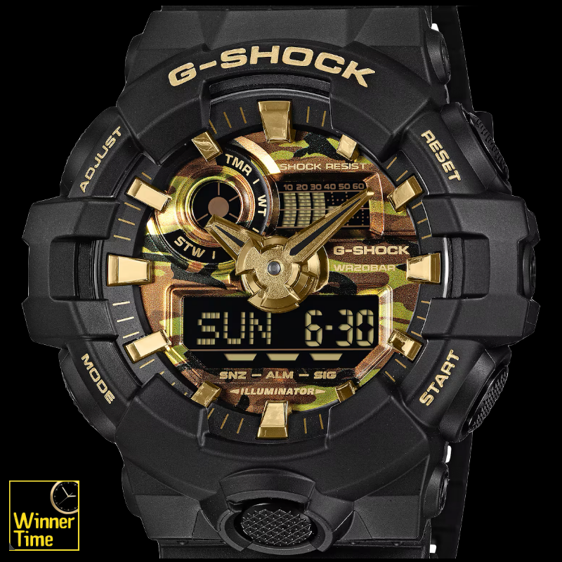 นาฬิกา CASIO G-SHOCK ซีรีส์ BOLD CAMO ลายพรางและสีทองอะนาล็อก-ดิจิตอลซีรีส์ GA-700 รุ่น GA-700CF-1A